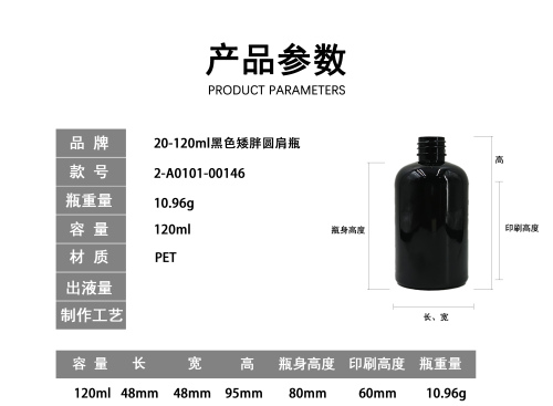 20-120ml黑色矮胖圆肩瓶
