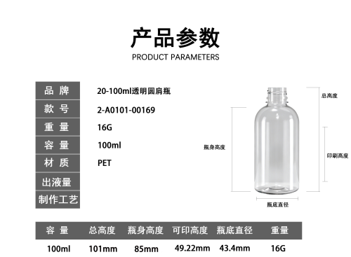 20-100ml透明圆肩PET塑料瓶