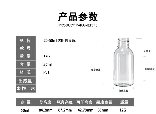 20-50ml透明圆肩PET塑料瓶
