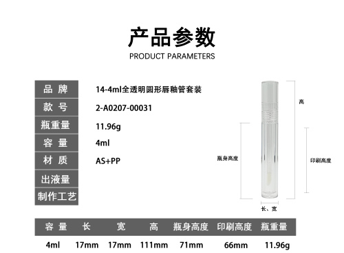 4ml全透明圆形唇釉管套装
