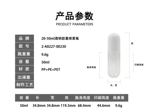20-50ml透明胶囊喷雾瓶盖套装