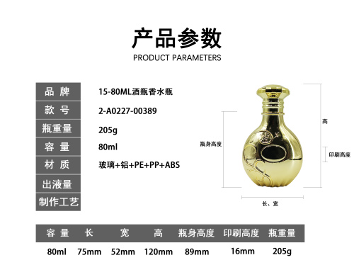 15-80ml金色酒樽香水瓶盖套装