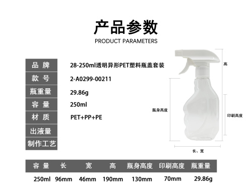 28-250ml透明异形PET喷雾瓶套装