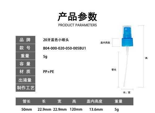20牙透明蓝色小喷头