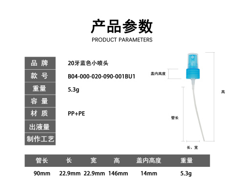 20牙透明蓝色小喷头