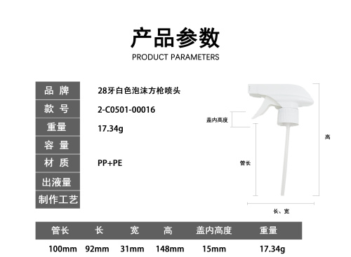 28牙白色泡沫方枪喷头