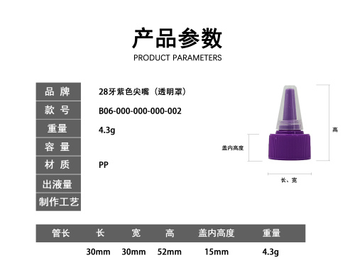 28牙紫色尖嘴盖（透明罩）