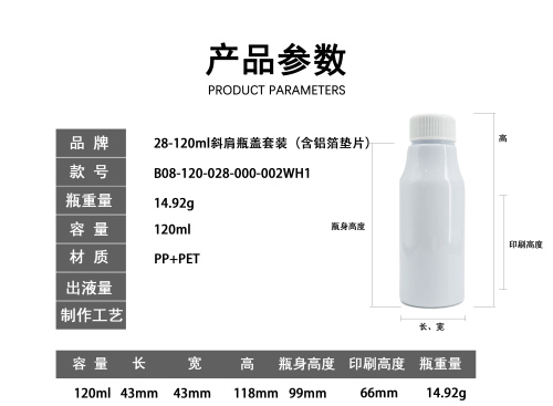 28-120ml白色斜肩瓶盖套装（含铝箔垫片）库存用完编码禁用
