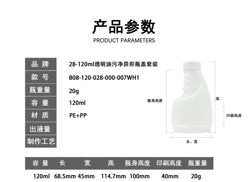 28-120ml透明油污净异形瓶盖套装