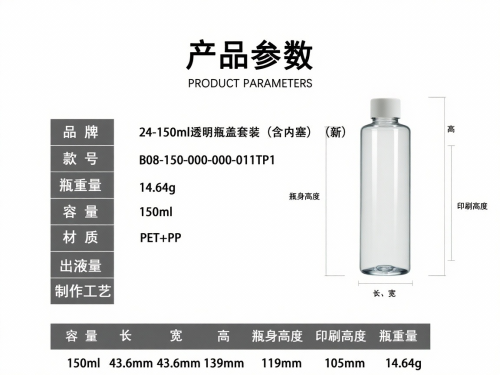 24-150ml透明平肩瓶白盖套装（含内塞）