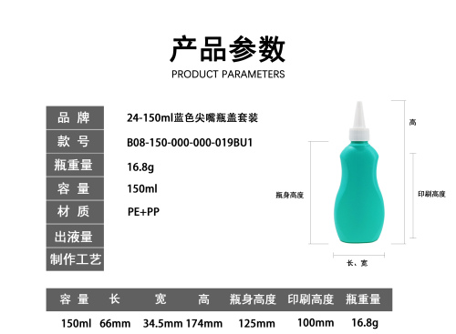 24-150ml蓝色尖嘴瓶白盖套装