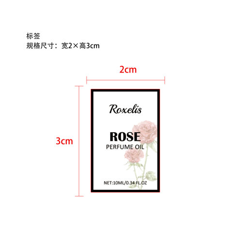 女士信息素滚珠香水（玫瑰）标签（透明玻璃瓶加粘）