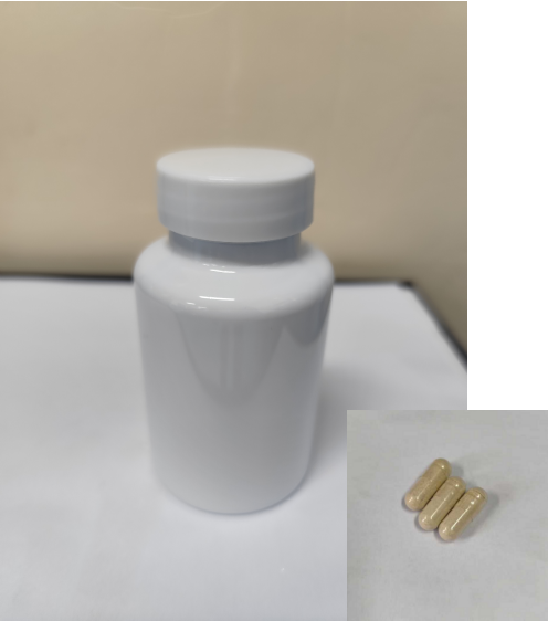 透明胶囊壳，棕色粉末（瓶含料）
