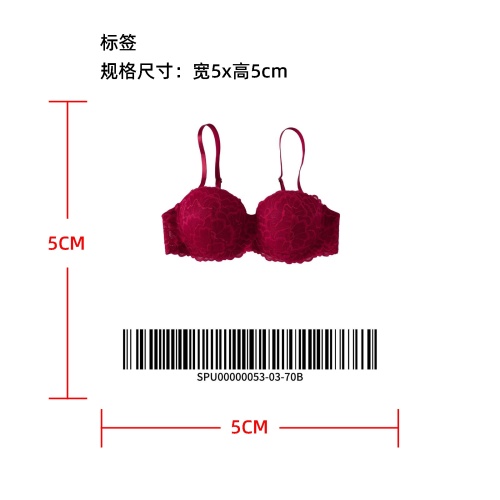 上托聚拢文胸红70B标签