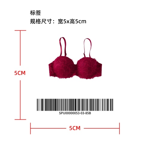 上托聚拢文胸红85B标签