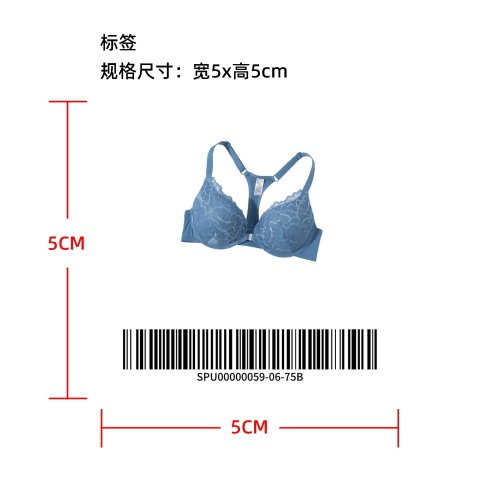 前扣T背型聚拢文胸蓝75B标签