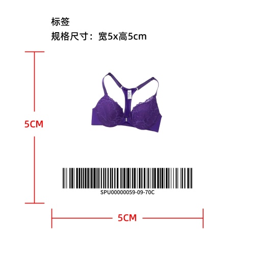 前扣T背型聚拢文胸紫70C标签