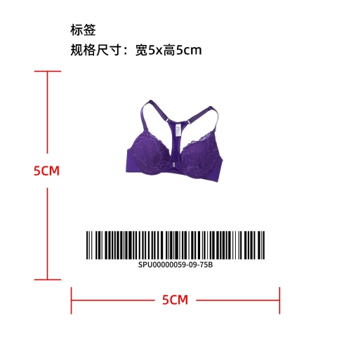 前扣T背型聚拢文胸紫75B标签