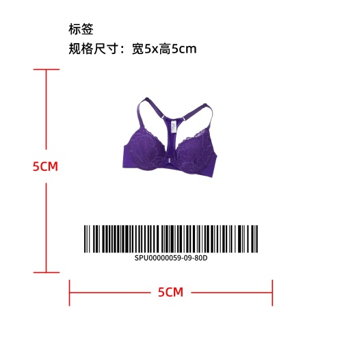 前扣T背型聚拢文胸紫80D标签