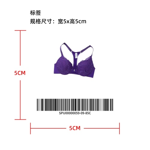 前扣T背型聚拢文胸紫85C标签