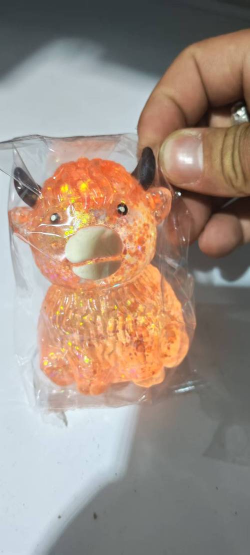 亮片奶牛挤压玩具橙色（袋含料）
