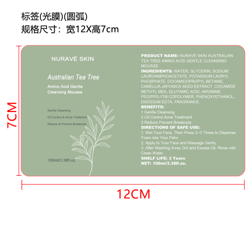 山茶洁面慕斯（精品）标签（圆弧）