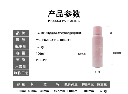 32-100ml面部毛发识别喷雾印刷瓶（透明）（印尼语）（新）