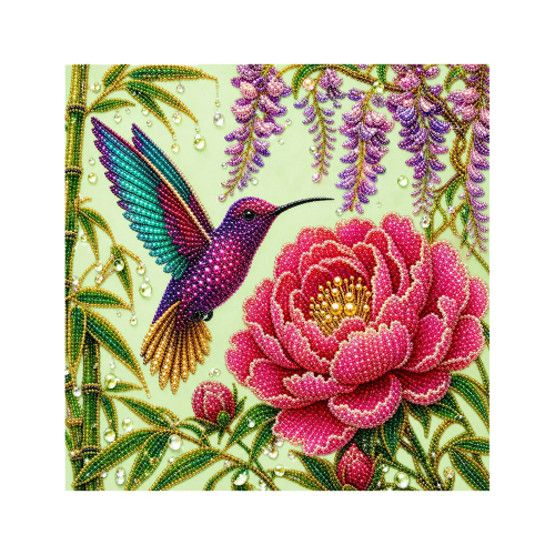 花园装饰蜂鸟芙蓉珍珠艺术套装-蜂鸟牡丹紫藤