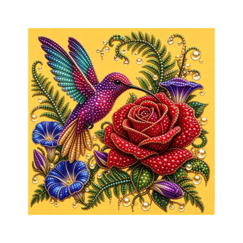 花园装饰蜂鸟芙蓉珍珠艺术套装-蜂鸟玫瑰