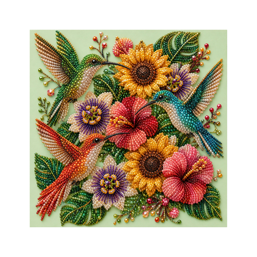 花园装饰蜂鸟芙蓉珍珠艺术套装-蜂鸟向日葵三重奏