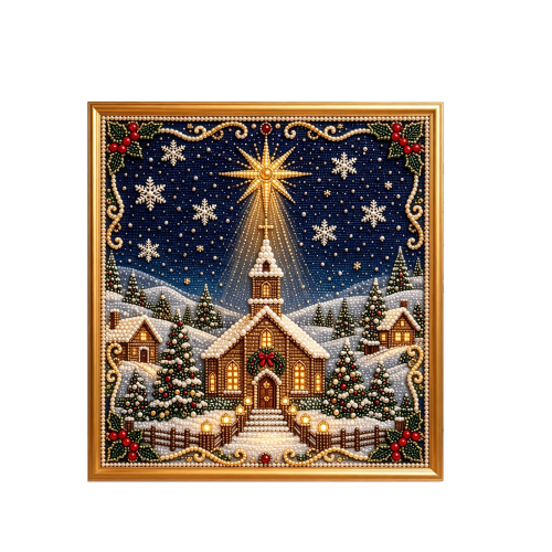 圣诞珍珠艺术DIY套装-圣诞冬日教堂雪景