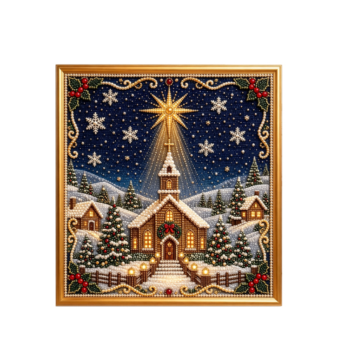 圣诞珍珠艺术DIY套装-圣诞冬日教堂雪景
