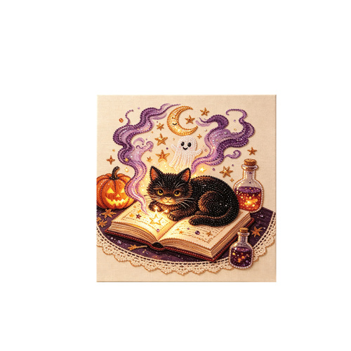 20x20cmDIY圣诞珍珠钻石绘画艺术套装-书本黑猫