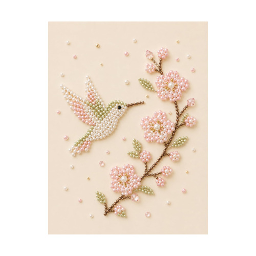 圣诞珍珠钻石绘画DIY工艺-蜂鸟梅花