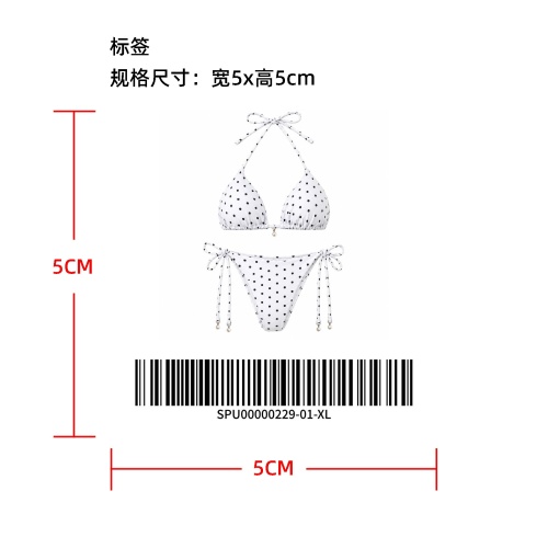 波点挂脖系带比基尼标签