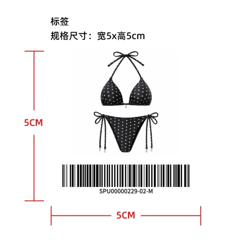 波点挂脖系带比基尼标签