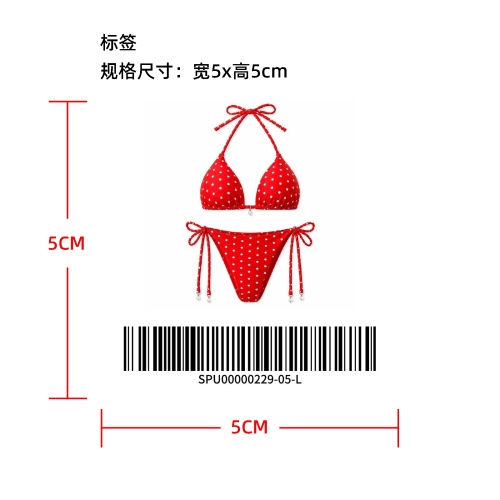 波点挂脖系带比基尼标签