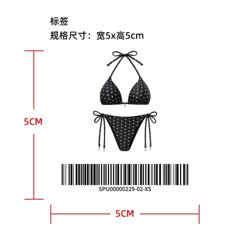 波点挂脖系带比基尼标签