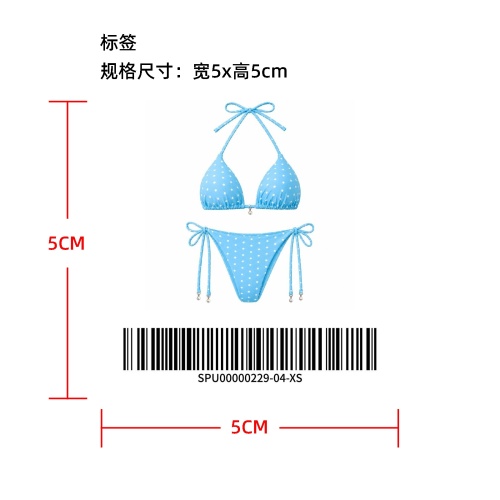 波点挂脖系带比基尼标签