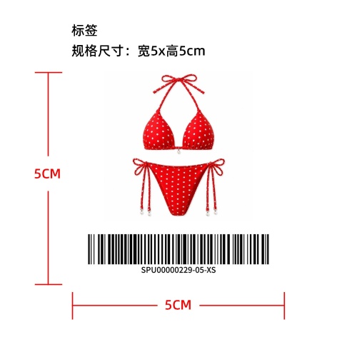 波点挂脖系带比基尼标签