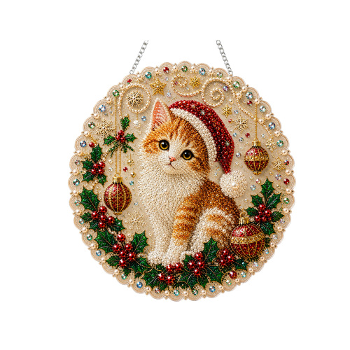 DIY圣诞珍珠艺术钻石绘画集-红帽小猫