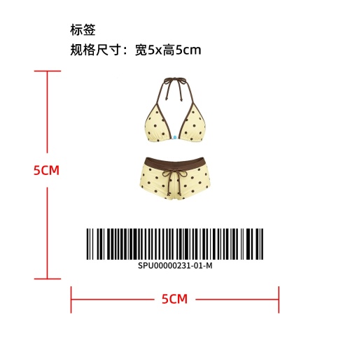 撞色包边波点挂脖比基尼标签