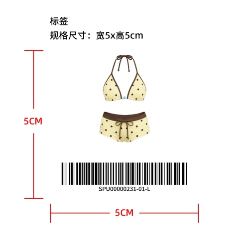 撞色包边波点挂脖比基尼标签