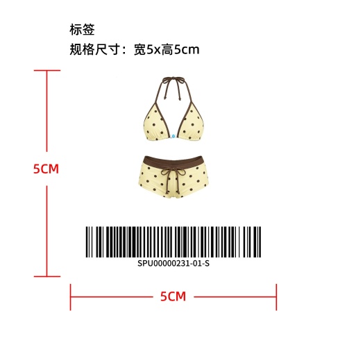 撞色包边波点挂脖比基尼标签