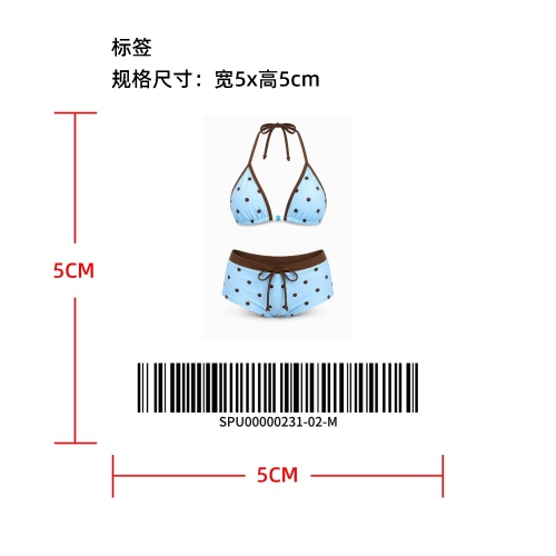 撞色包边波点挂脖比基尼标签