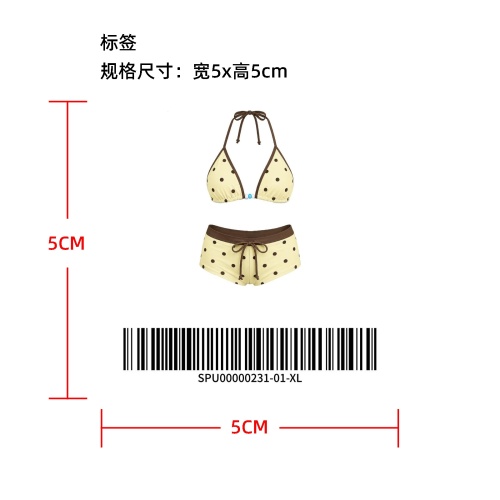撞色包边波点挂脖比基尼标签