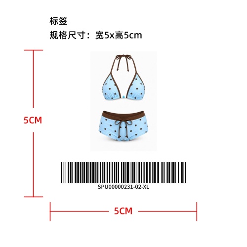 撞色包边波点挂脖比基尼标签