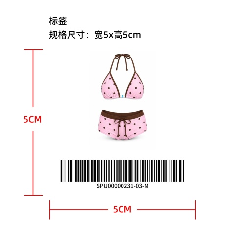 撞色包边波点挂脖比基尼标签