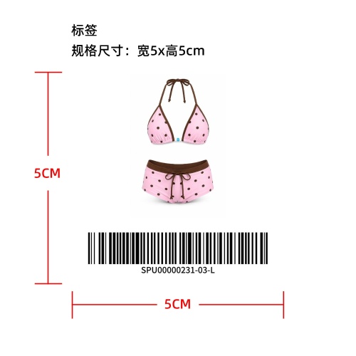 撞色包边波点挂脖比基尼标签