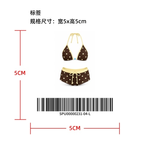 撞色包边波点挂脖比基尼标签